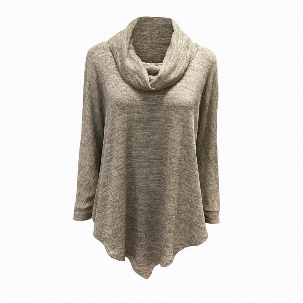 New  Directions  Poncho  Sweater  XL Heather Gray Cowl Neck‎ Knit Top NWT Layer